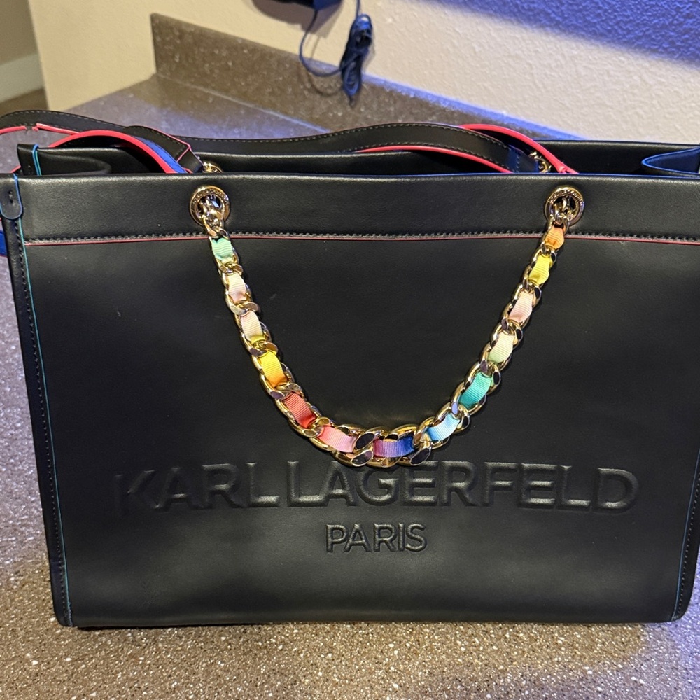 Karl Lagerfeld Black Tote with Multicolor Chain